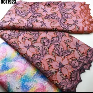 Latest African Guipure Cord Lace Fabric with Floral Design and Colorful Patterns 5 yard