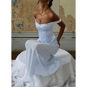 Angiola Corset Off Shoulder Maxi Dress Blue