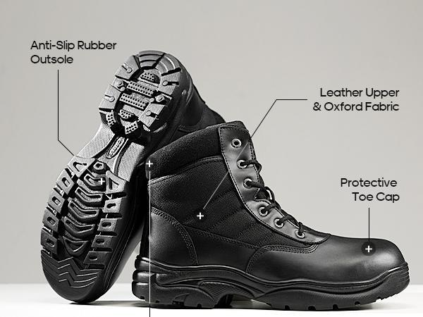 NORTIV 8 Men's Ankle Boots - Leather & Oxford Fabric Footwear, Closed Tactical Cuban Heel Shoes with Water-Resistance, Anti-Slip Sole, Arch Support, Comfortable Heels, Construction Worker Style, Built for Work, Camping, Riding Days