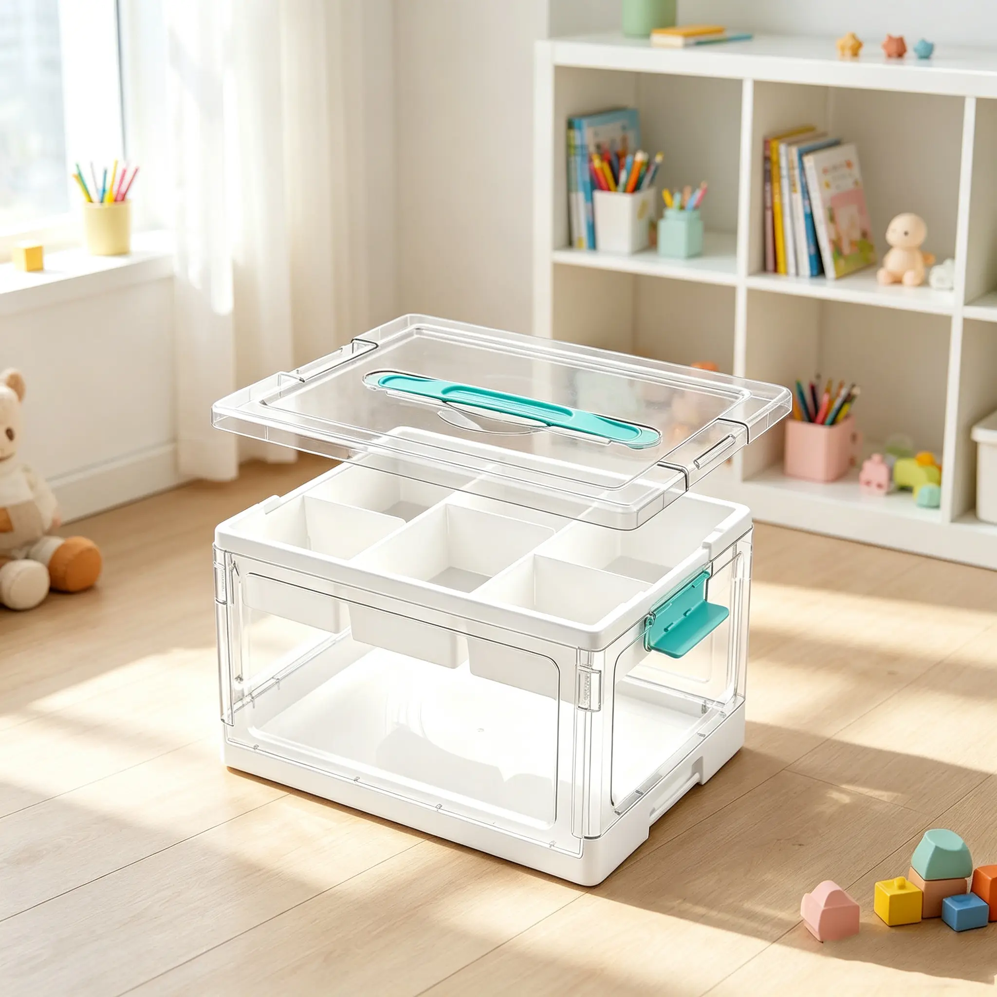 24QT Clear Craft Storage Bin with Removable Trays&Adjustable Dividers, Containers for Art Supply Coloring Books Sensory Toys Craft Supplies Medicine Playdough Squishy Homeschooling, Transparent Dust Proof, Preschool Restock
