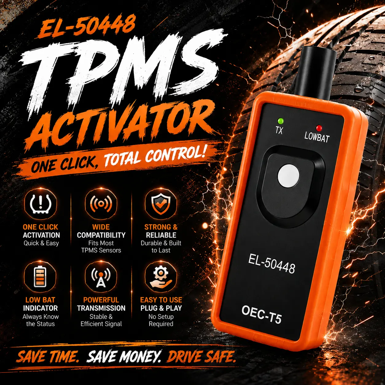 EL-50448 OEC-T5 Car Tire Sensor, Tire Pressure Monitoring System Reset Activation Tool for Opel/GM, Auto Parts with Sensor Activate & Plug & Play Function, 315Mhz System
