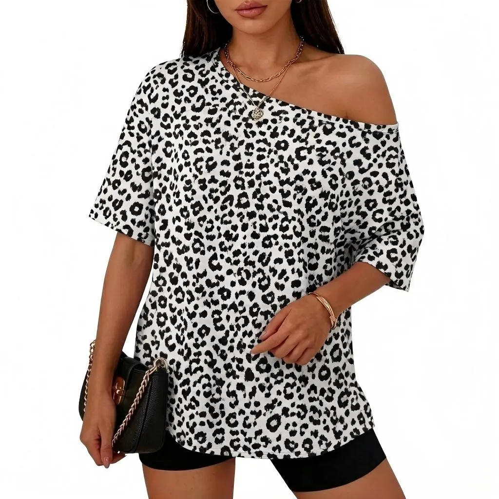 AUSELILY Women's Off The Shoulder Top 2026-Summer T-Shirt Crew Neck Batwing Casual Oversized Ladies Tops