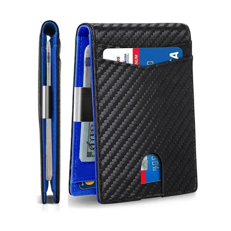 Men’s Slim Carbon Fiber Pattern Bifold Wallet with Money Clip, RFID Blocking Credit Card Holder, Minimalist Thin Pocket Wallet with Multiple Card Slots, Durable Anti-Theft Wallet for Daily Use & Travel