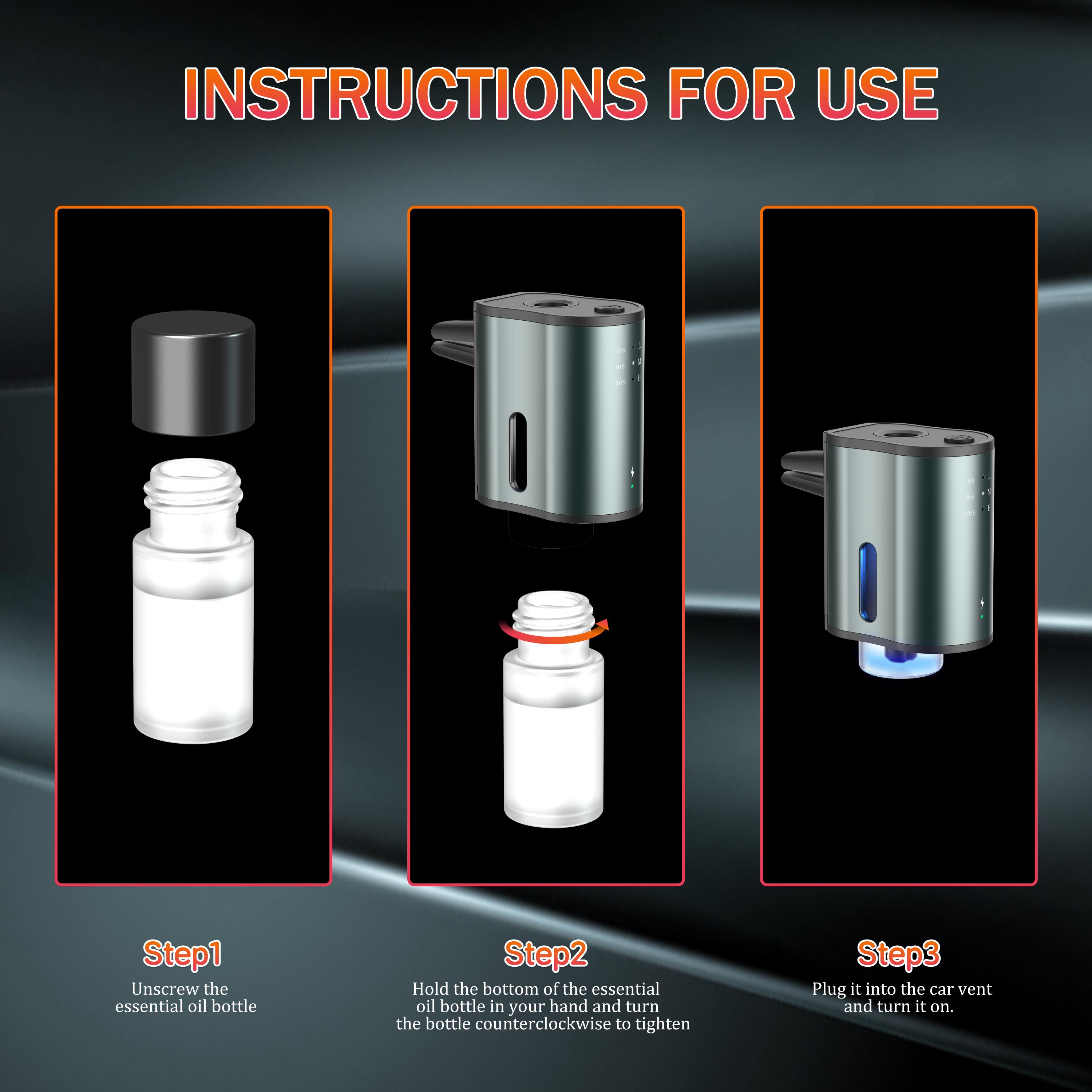 Smart Car Air Freshener with Three Scent Intensity Levels, Portable Waterless Diffuser, Aromatherapy with 3*10ML Natural Perfumes,Random Shipment of Polygon and Circle Shapes