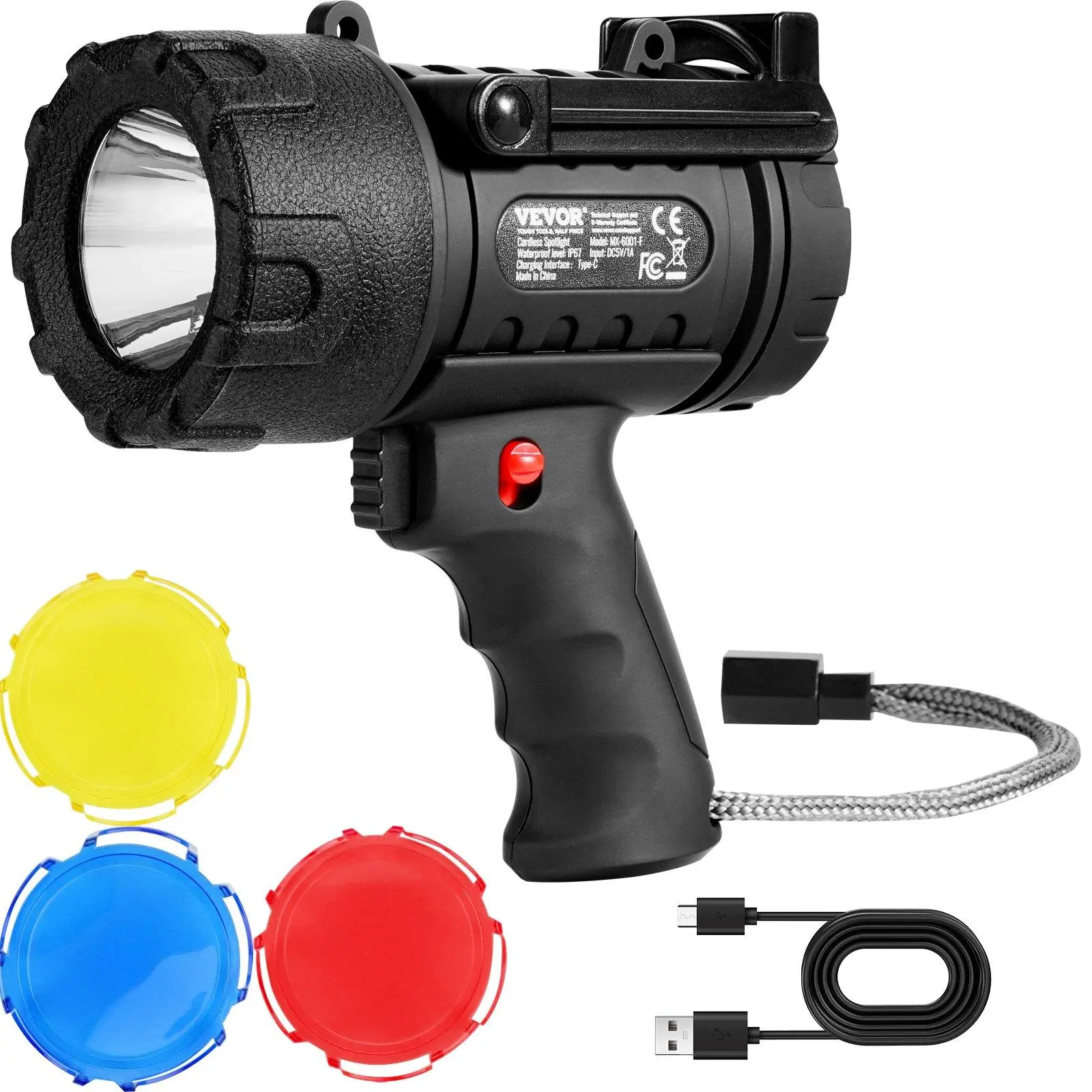 VEVOR Rechargeable LED Spotlight Flashlight - 1000 LM High Lumen Strong Tactical Light, Portable Lighting for Home Improvement, Father's Day Gift, High Lumen Flashlight, Strong Flashlight