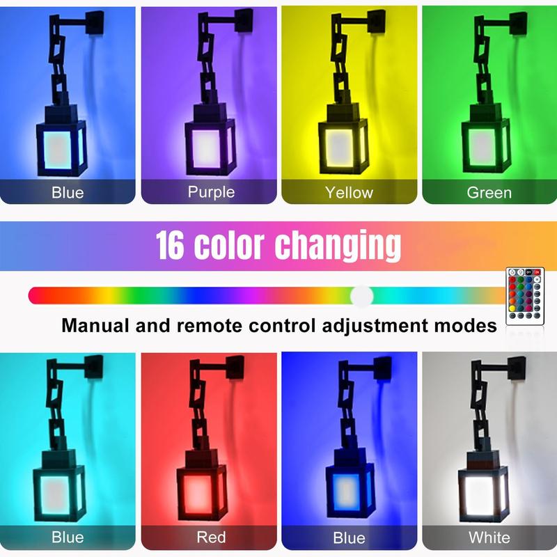 Pixel Soul Lantern - Rechargeable RGB 16 Color Changing Night Lamp with Remote, 3D Printed Handmade Wall Mountable Gaming Light, Easy Assemble Gift for Minecraft Fans/Boyfriend/Kids Bedroom Decor