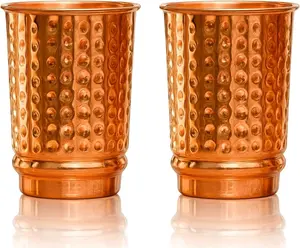 Set of 2 copper cups For Drinking Water Tumblers Glass for Ayurveda Health Benefits Travel Copper Cups (11.8 Oz) UNLINED • UNCOATED 100% PURE COPPER