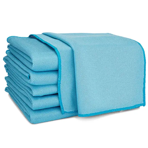 16x16 Blue Microfiber Glass Polishing Towels | Diamond Knit for Streak-Free Buffing & Drying | Reusable