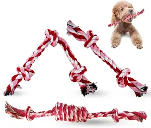 3 Pack Cotton Knot Rope Toys for Small Dogs & Puppies, Durable Teething & Tug of War Chew Toy, Safe Interactive Toy for 2-8 Months Pets and High Active Puppy (Pink, Small)