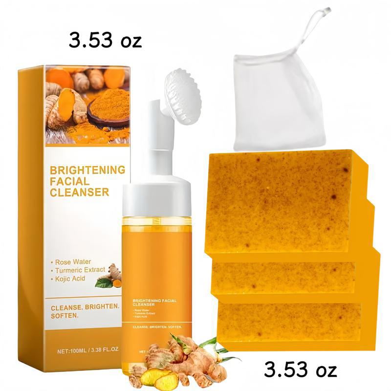 3 in 1 : Turmeric Cleansing Wash Set | Purchase Foam Cleanser 3.53 oz, Get Exfoliating Tablet 20 pcs  + Soap Bar 3.53 oz(3-in-1 Facial turmeric Skincare ） Exfoliate Gentle Pore Radiant Daily Evening