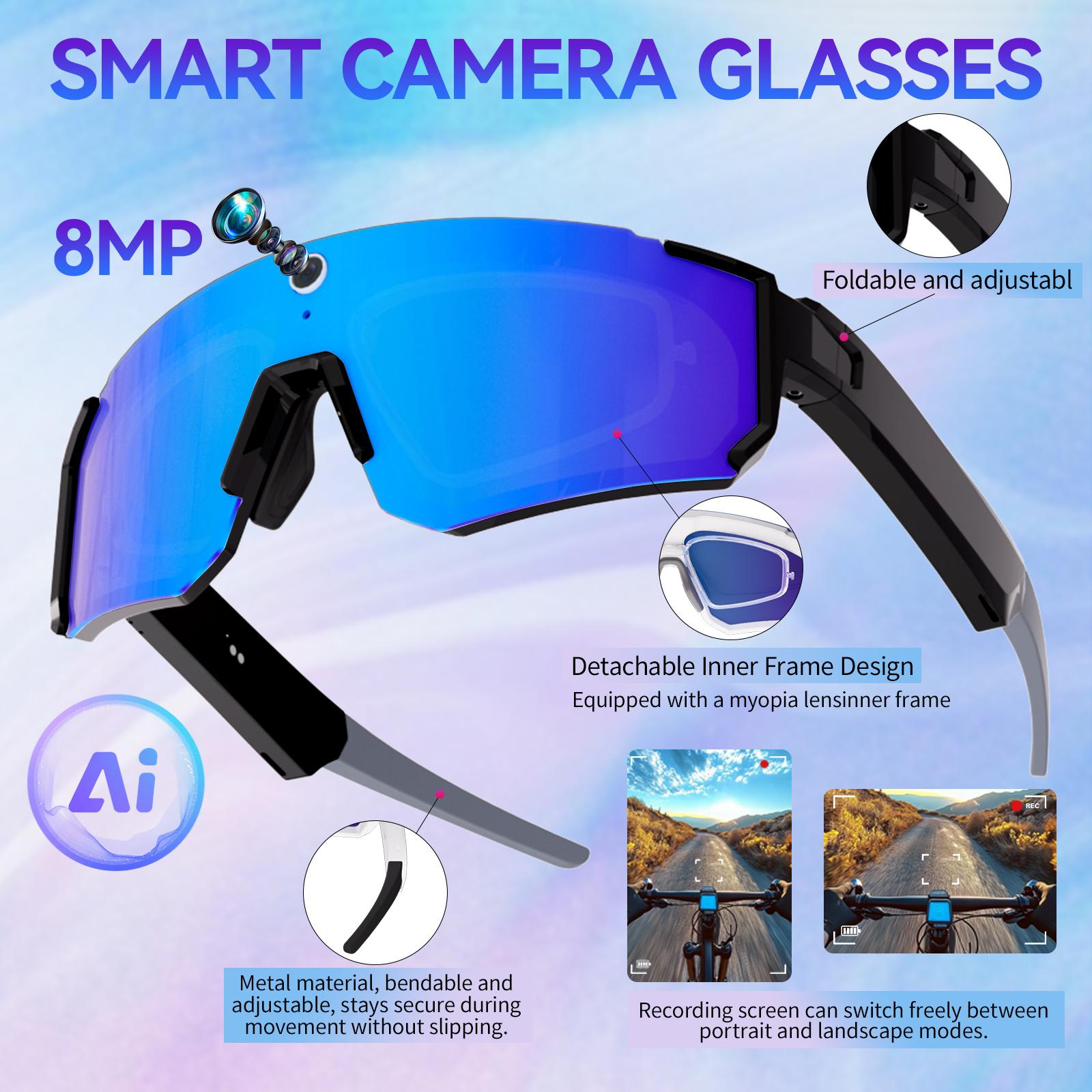 AI Smart Sports Camera Glasses: 2K Video/Photo + 260mAh Long Battery + HD Calls | Waterproof for Cycling/Skiing/Hiking | Easter gift
