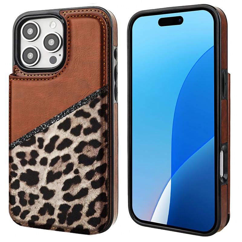 Stylish Leopard print Pattern Phone Cases Compatible For With iphone 17 16 15 14 13 12 PRO PLUS MAX AIR PU Black Brown Pink Durable Flip High quality Leather Credit Card Bag Holder Mother Gift Wallet Shockproof Anti-Drop Full Protection Shell Cover