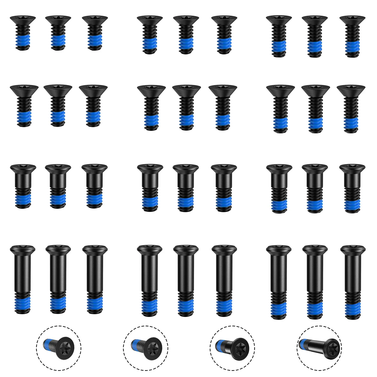 Juego de tornillos para montaje de visores, Ordinary: 3 sets of screws, Luxury Set:12 sets of screws, each set containing 3 pieces, designated #6-32 / M4, 12.9 grade carbon steel with black oxide blue coating, fully threaded. outdoorfun