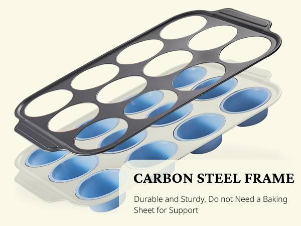 [BF&CM]BRONYPRO Silicone Molds Muffin Pan with Metal Frame, Nonstick 12-Cup Cupcake Pans,Easy to Pop Non-Toxic Bakeware for Oven,Cookware, Kitchen Food