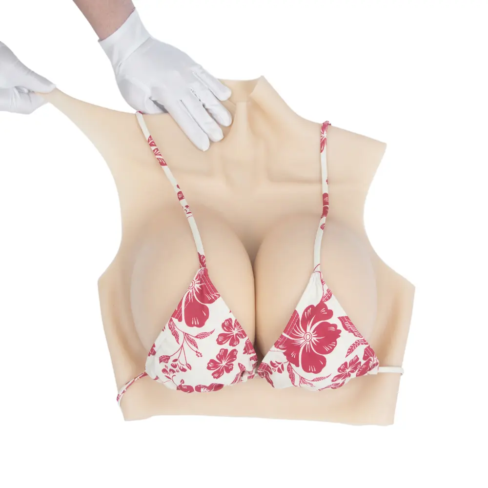 High Neck Silicone Breast Form Silk Cotton & Liquid Silicone Filled C D E G Cup for Crossdresser Cosplay Drag Queen Silicone Breastplate Bra Womenswear