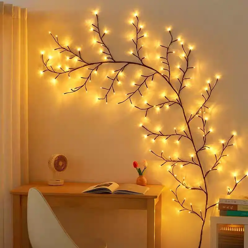 1-Pack Bendable Willow Fairy Lights - USB Powered Indoor String Lights, 8 Lighting Modes (Flashing/Steady/Dimmable), Bendable Branches for Wall, Table, Stairs, Wedding, Christmas, Valentine's Day Decoration - Energy-Saving LED Lighting