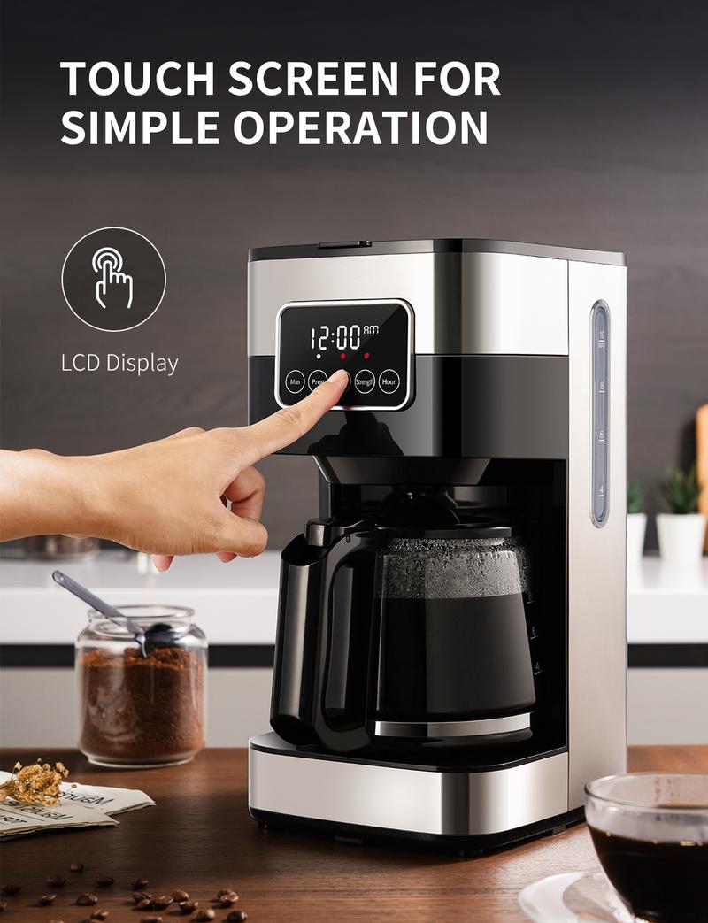 SHARDOR  10-Cup Drip Coffee Maker with Touch-Screen Programmable, Stainless Steel Brew Coffee Machine, Pause & Serve, Regular & Strong Coffee Brewer, Black