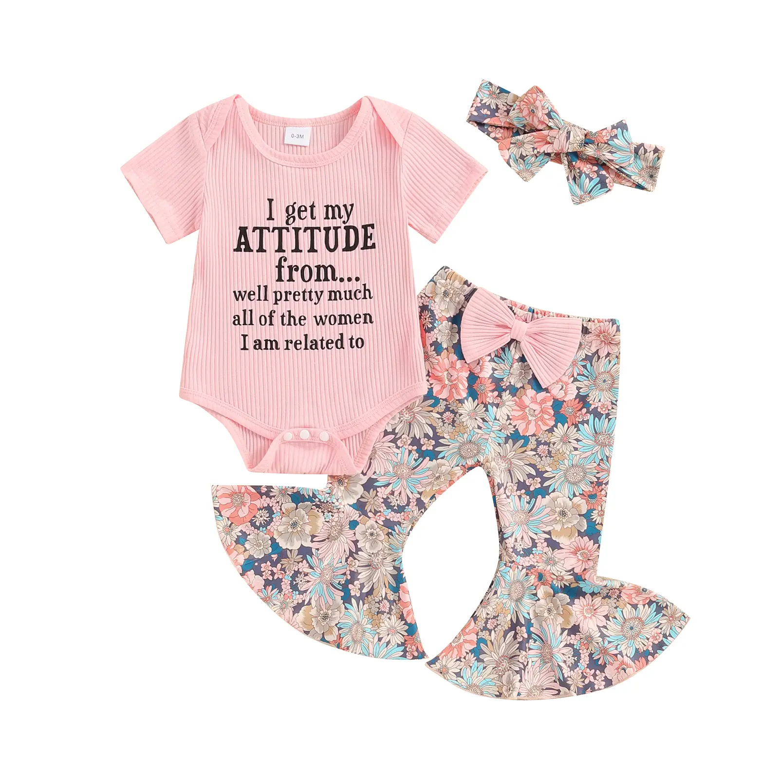 Meihuida Baby Girl Clothes Newborn Outfit Infant Romper Floral Pants Set Headband Cute Newborn Going Home Outfit 3PCS
