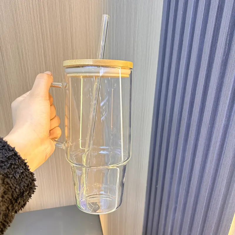 Product Introduction of Halloween Giftting -40 oz Glass Tumbler with Handle, Glass Cups with Lids and Straws, Bamboo Wide Mouth Fits in Car Holder Reusable Iced Coffee Cup Bottle Drinkware, Gifts Back to School, Dorm, Study, Work & Home Essential Glassware, Study Buddy Glass Mug 5