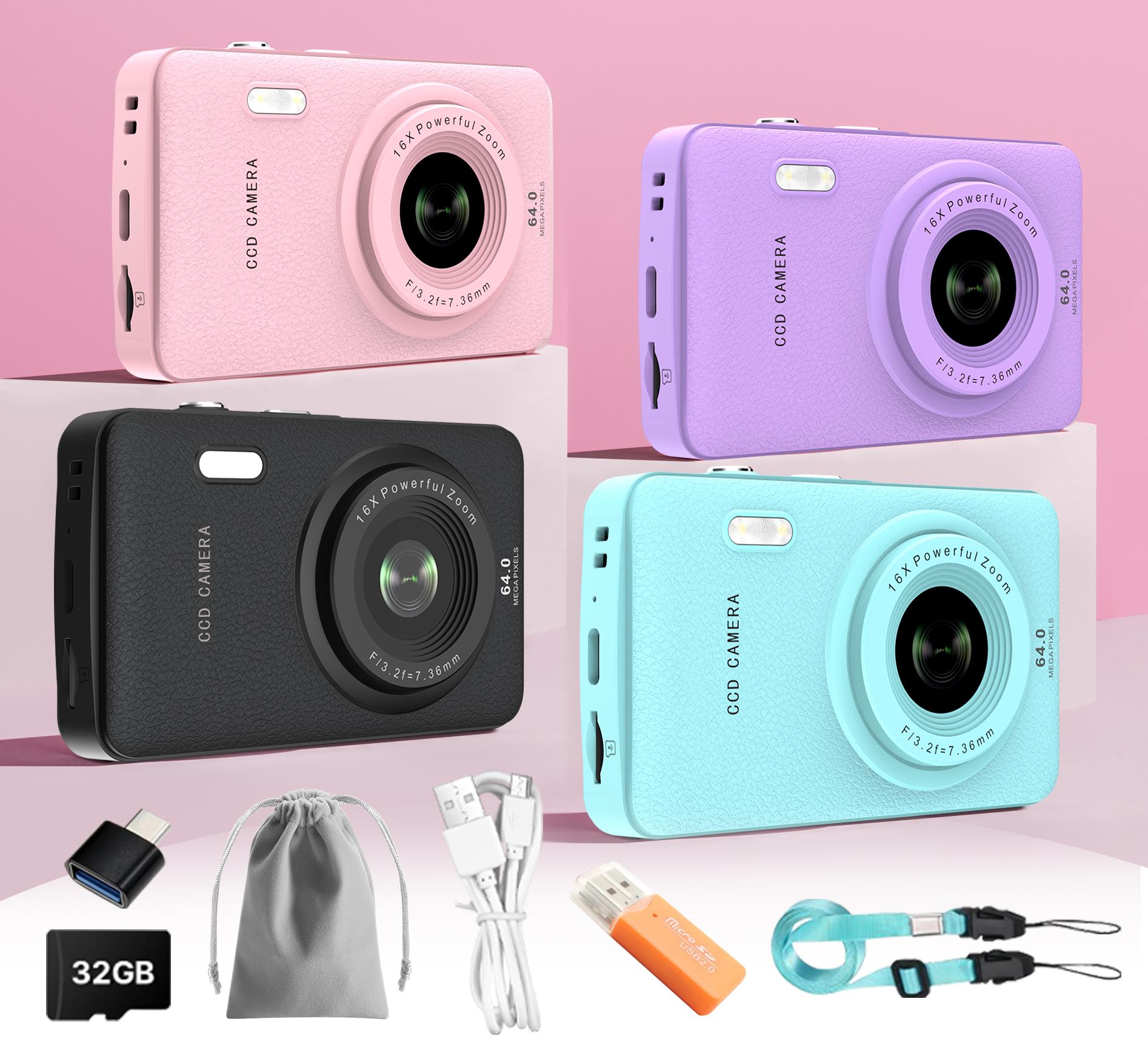 W&O Digital Camera,Portable CCD Cameras Gifts,HD Digital Video Cameras Toddler,Portable Toy 3-10 Ages Girls Boys,32GB TF Card Rechargeable Wireless
