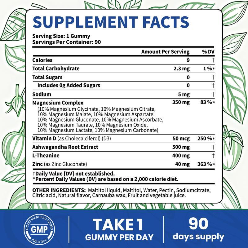 VEV 14-in-1 Magnesium Gummies-withAshwagandha,L-Theanine, Vitamin D3 & Zinc, EdibleHealthcare Dietary