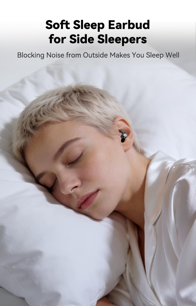 HTC NE76 Bluetooth Wireless Earbuds Sleep Earphones,Bluetooth 6.0,Noise-Canceling Earphones.Improves sleep quality,Zero pressure on the ears when sleeping on your side,Invisible flat-head earphones,Suitable for travel and side sleepers