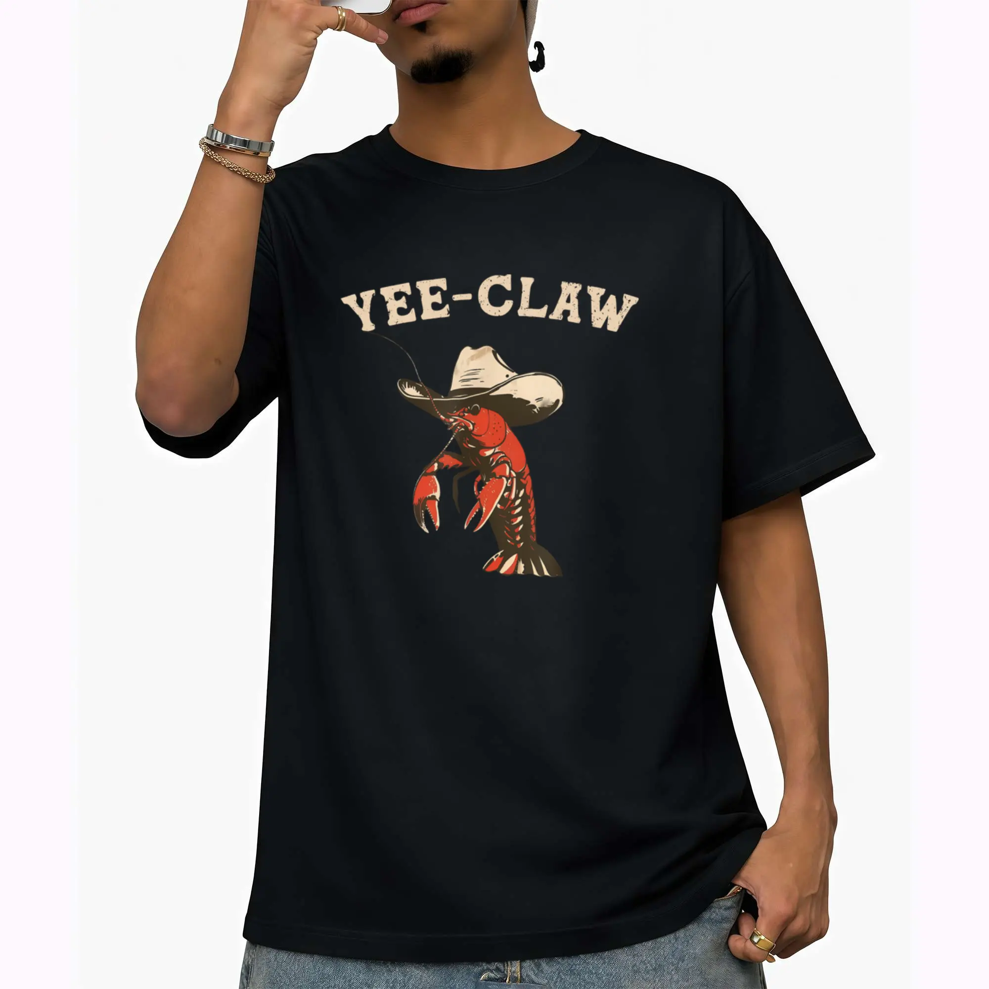 Yee Claw! Funny Crawfish Cajun Seafood Festival | Funny Crew Neck Tee with Stylish Print, Casual & Comfortable, Ideal for All-Season, Fashion Enthusiasts, Regular Fit, Vintage Style Apparel Graphics