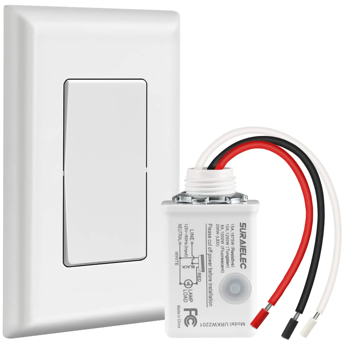Suraielec Fall Sale Wireless Remote Light Switch & Receiver Kit,Wall Mount Rocker, 15A High Power, No Wiring, 100ft RF Range, Programmable On Off Control Smart Switches for Lights, Ceiling Fans with Bracket, Ceiling Light