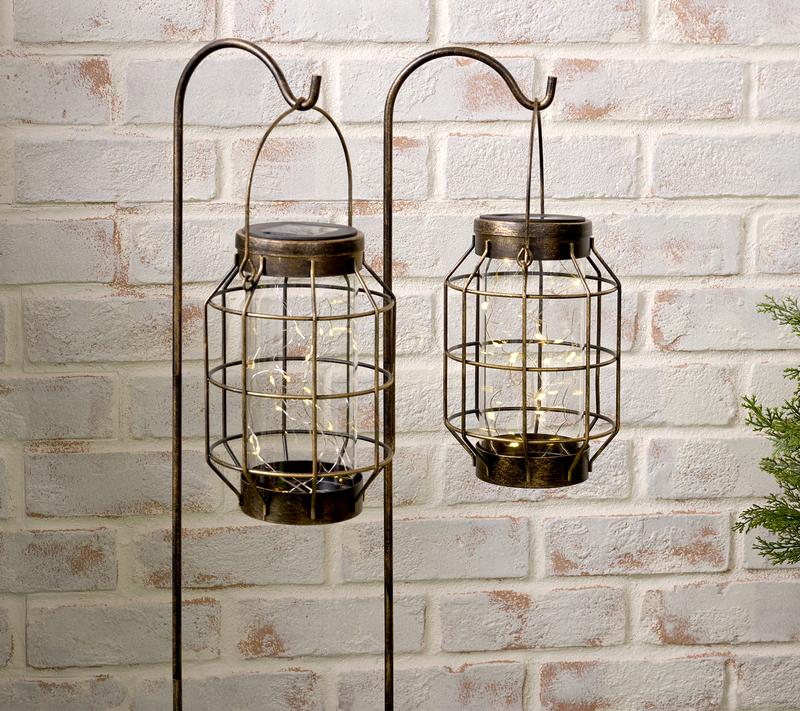 Garden Reflections Set of 2 Solar Metal Lanterns with Hooks