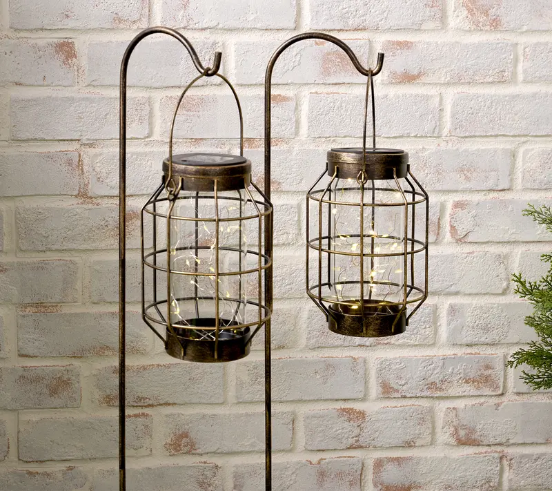 Garden Reflections Set of 2 Solar Metal Lanterns with Hooks