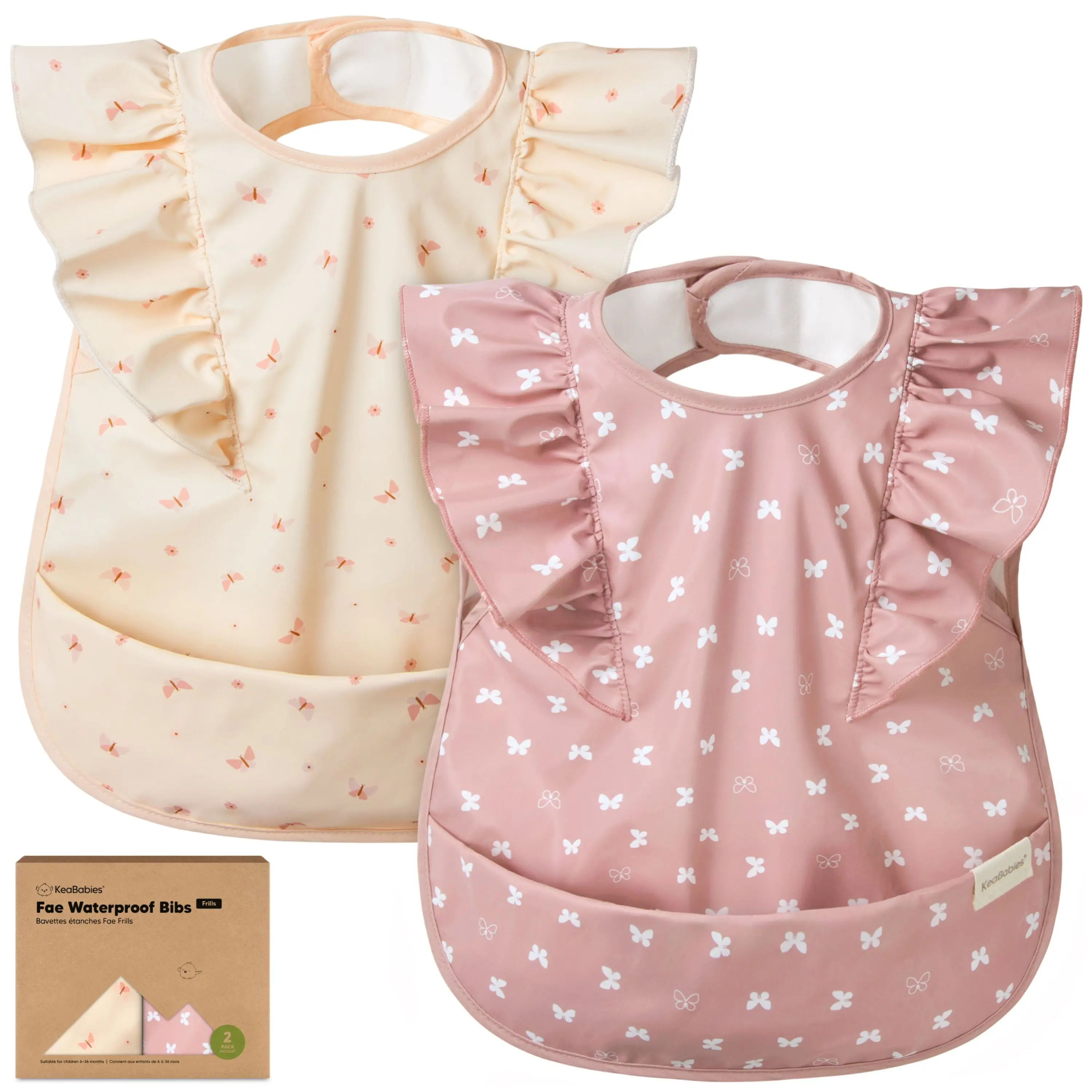 KeaBabies Waterproof Bibs for Baby Girl,Boy – 2-Pack Lightweight, Large Baby Bibs for Eating, Wearable Food Catcher, 6-12 Months Infant Feeding Essentials, Smock for Toddlers 1-3, Kids