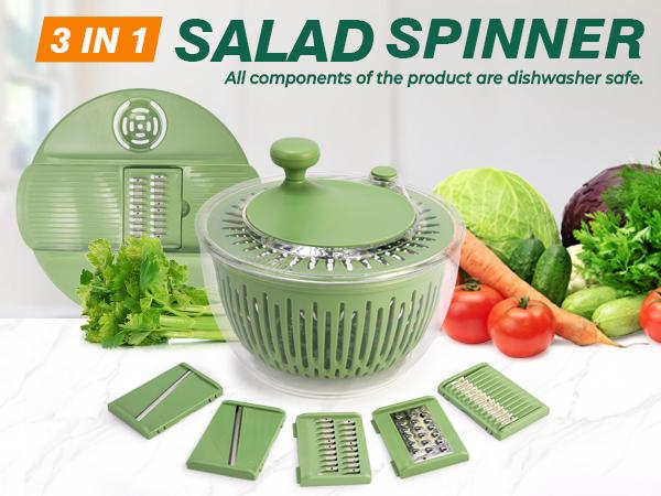 pukomc 5-in-1 Salad Spinner & Veggie Cutter w/Stainless Steel Blades – Washer & Prep Tool - Ultimate Kitchen Utensils Set for Fruits & Vegetables pukomc 5-in-1 Salad Spinner & Veggie Cutter w/Stainless Steel Blades – Washer & Prep Tool - Ultimate Kitchen Utensils Set for Fruits & Vegetables