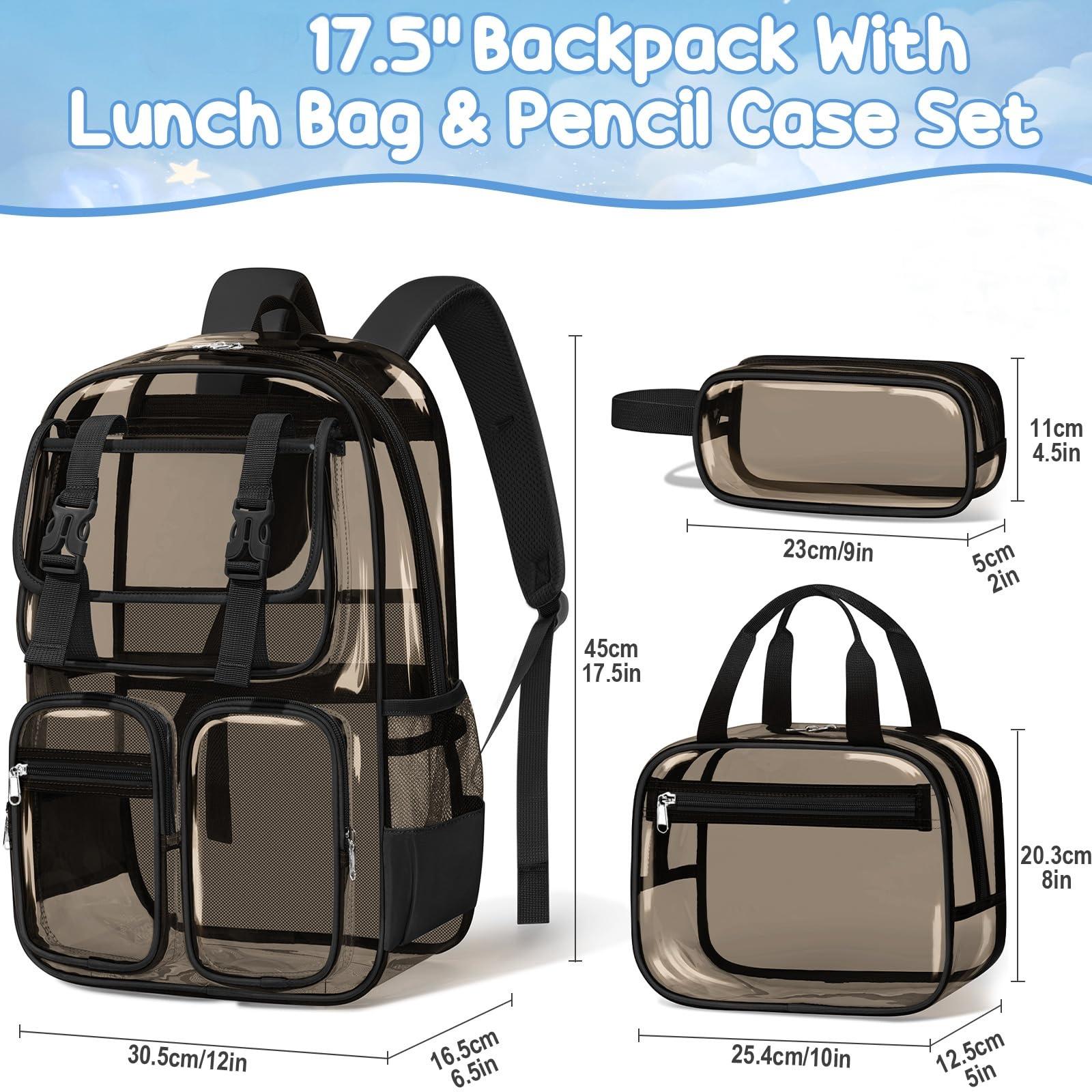 Fimibuke Clear Backpack with Lunch Box & Pencil Case 3PCS Heavy Duty Transparent PVC Schoolbag Large Waterproof Bookbag for Travel School Concert Stadium Events Backpacks Fimibuke Clear Backpack with Lunch Box & Pencil Case 3PCS Heavy Duty Transparent PVC Schoolbag Large Waterproof Bookbag for Travel School Concert Stadium Events Backpacks