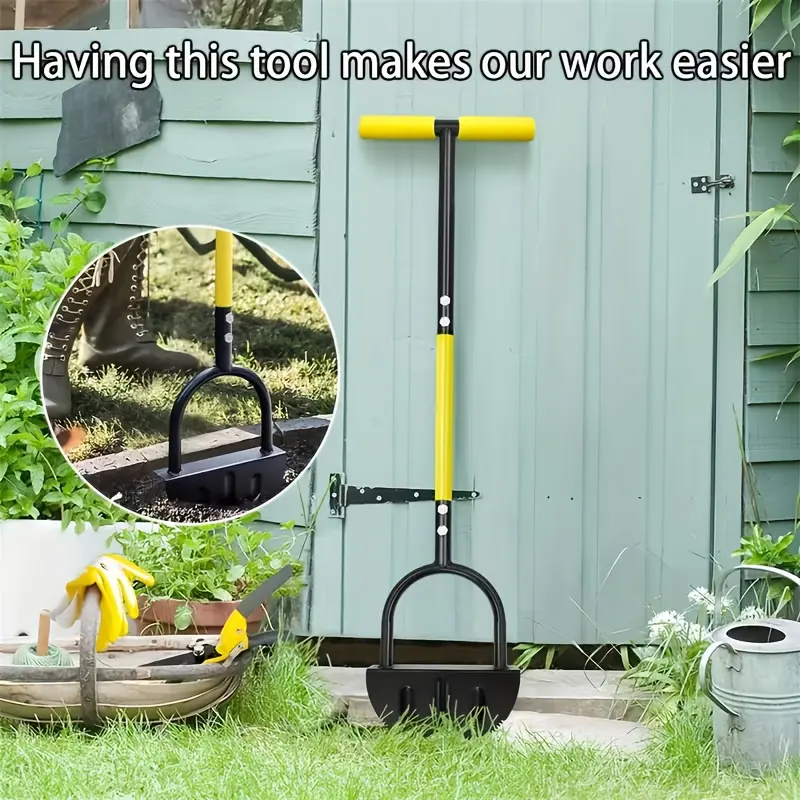 42-Inch Heavy-Duty Carbon Steel Manual Lawn Edging Tool - Metallic Half Shovel with Manual Grip for Efficient Weed Trimming, Yard Maintenance, Metallic Shovel