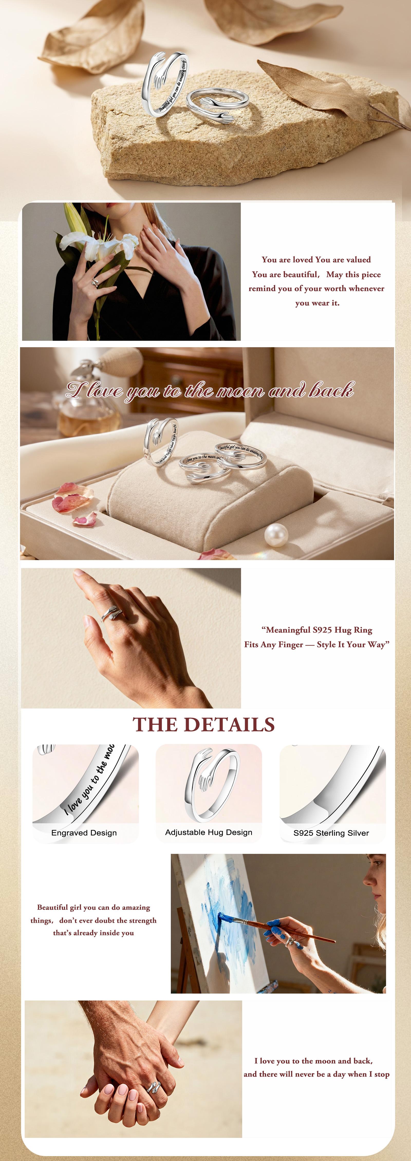 Adjustable S925 Sterling Silver Hug Ring (Size 4–10) - Valentine’s Gift for Women SpringStatements