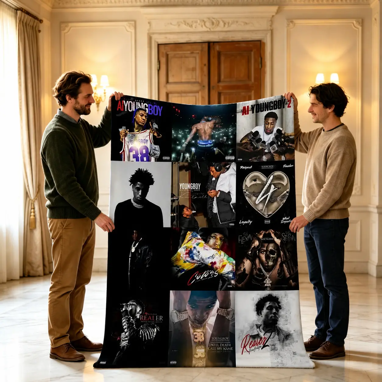 Young-Boi Album Cover Flannel Blanket | Hip Hop Music Portrait Graphic Throw | Bedroom Studio Dorm Fan Lounge Decor