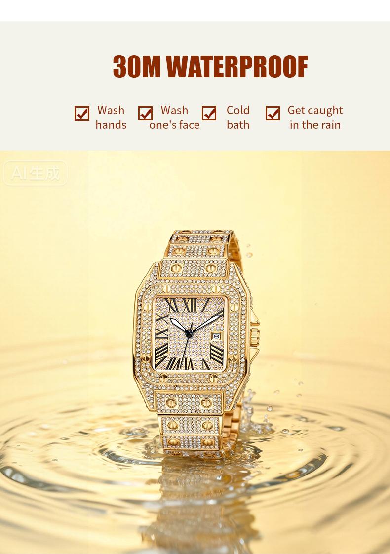 Luxury Rhinestone Embellished Square-Dial Quartz Watch with Gift Box Included Fashion Timeless Classic Watch Black Friday Flash Sale diamond men