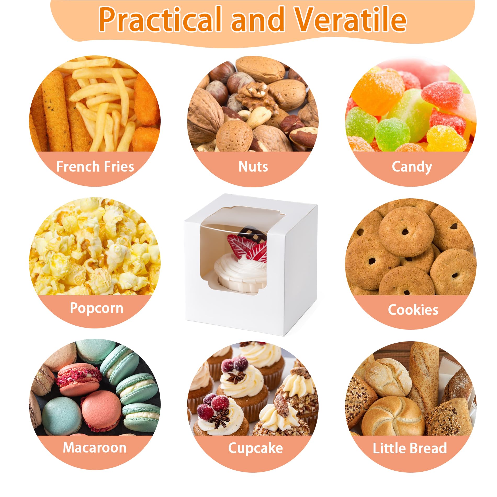 Individual Cupcake Containers, Cupcake Boxes with Window, Food Grade Cupcake Holders with Inserts, Stackable Deep Cupcake Carrier Easy Transport and Presentation