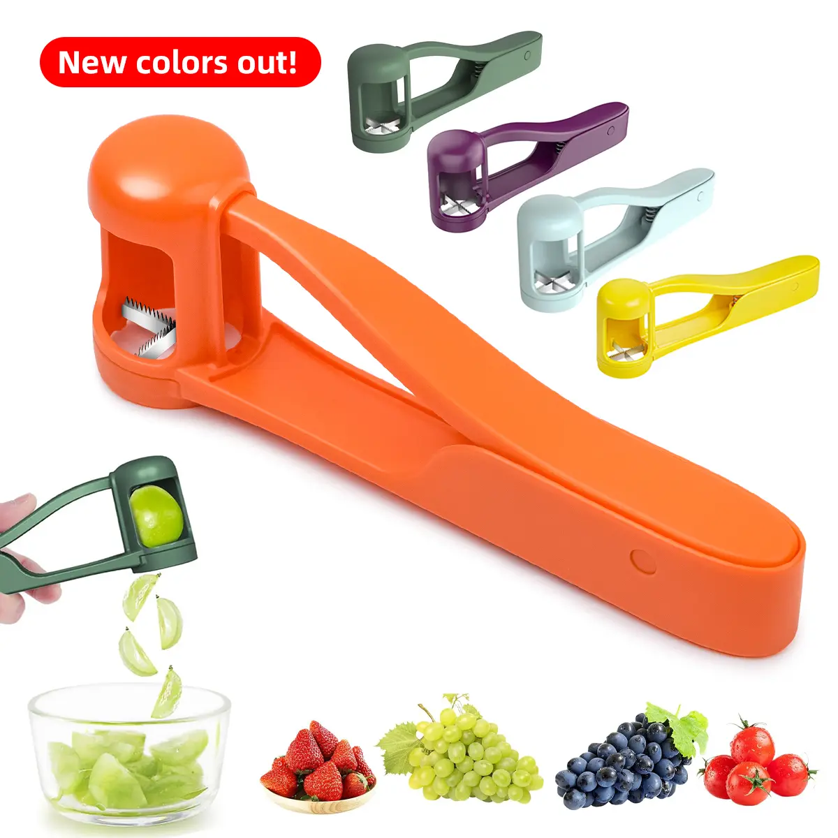 LUVAN Stainless Steel Grape Cutter - Durable ABS Fruit Tool for Toddlers 1-3, 1-Press Quarter Slicing, Automatic Spring Return, Thumb Operation, Safe for Cherry Tomato, Kids' Snacks, Outdoor Activities, Party Platters Kitchen Supply