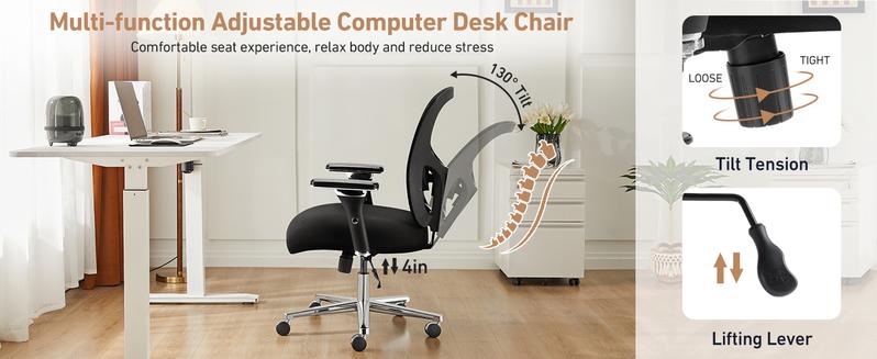 Big and Tall Office Desk Chair, 500lbs Heavy Duty Mesh Ergonomic Computer Chair with Arm and Wide Comfy Seat, Wheels for Adult Big and Tall Office Desk Chair, 500lbs Heavy Duty Mesh Ergonomic Computer Chair with Arm and Wide Comfy Seat, Wheels for Adult
