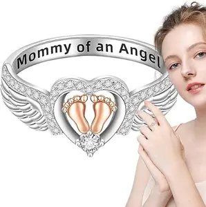 Angel Wing Design Artificial Gemstone Ring, Rhinestone Decorated Heart Shaped Ring, Heart & Footprint Decor Ring, Fashion Jewelry Accessories For Women Wedding Engagement Ring Gift