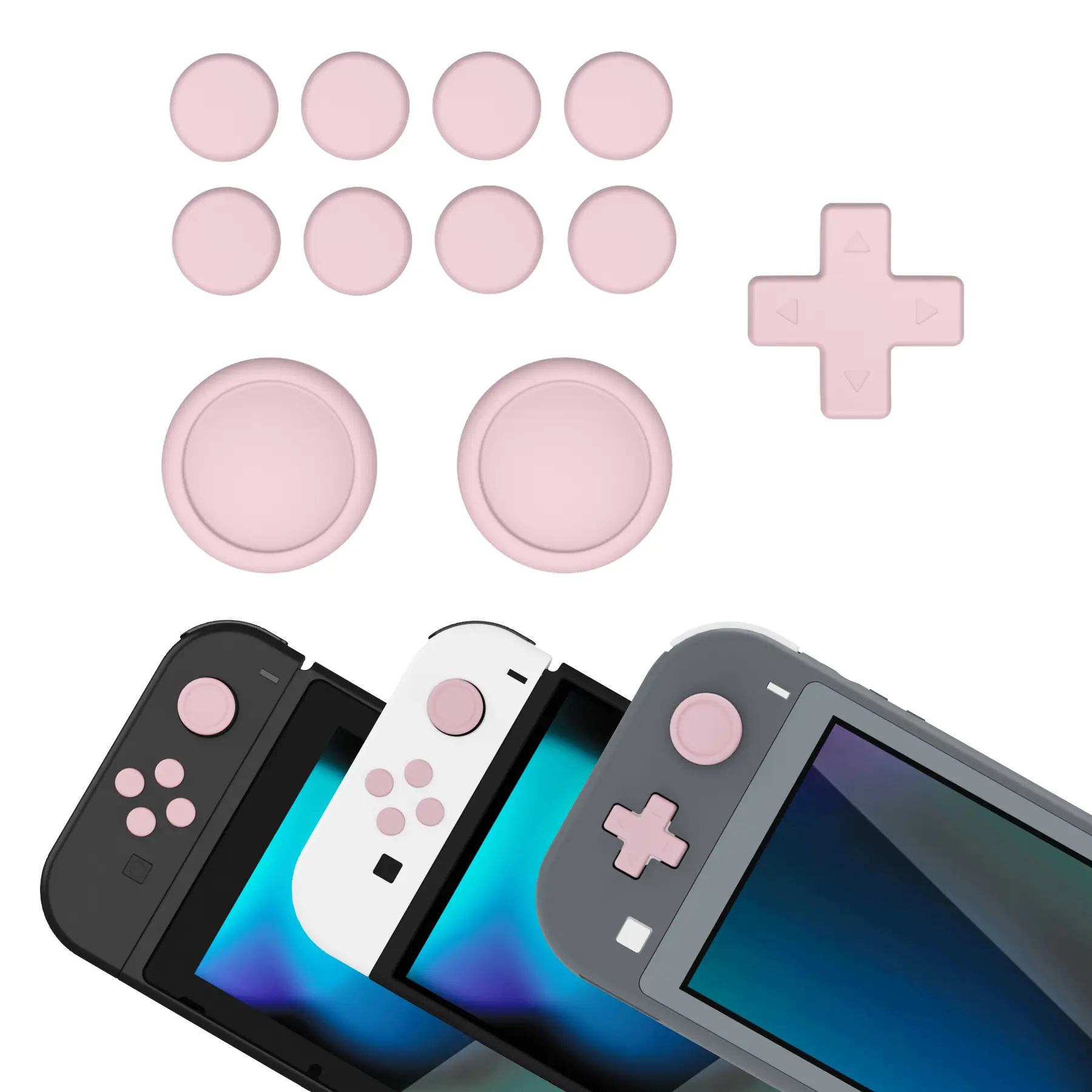 PlayVital Silicone Cross D-Pad Button Covers and Thumb Grip Accessories Set for Nintendo Switch, for Nintendo Switch OLED, for Nintendo Switch Lite - Pink Controller Grip Console