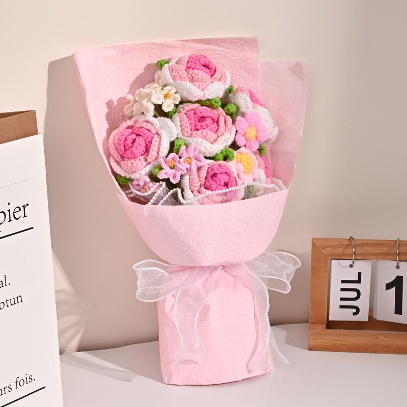 Valentine's Day Crochet Flower Bouquet Red Rose, Handmade Knitted Flowers for Valentine Home Decor, Birthday, Wedding, Anniversary, Graduation Gift for Her, Girlfriend, Wife, Women