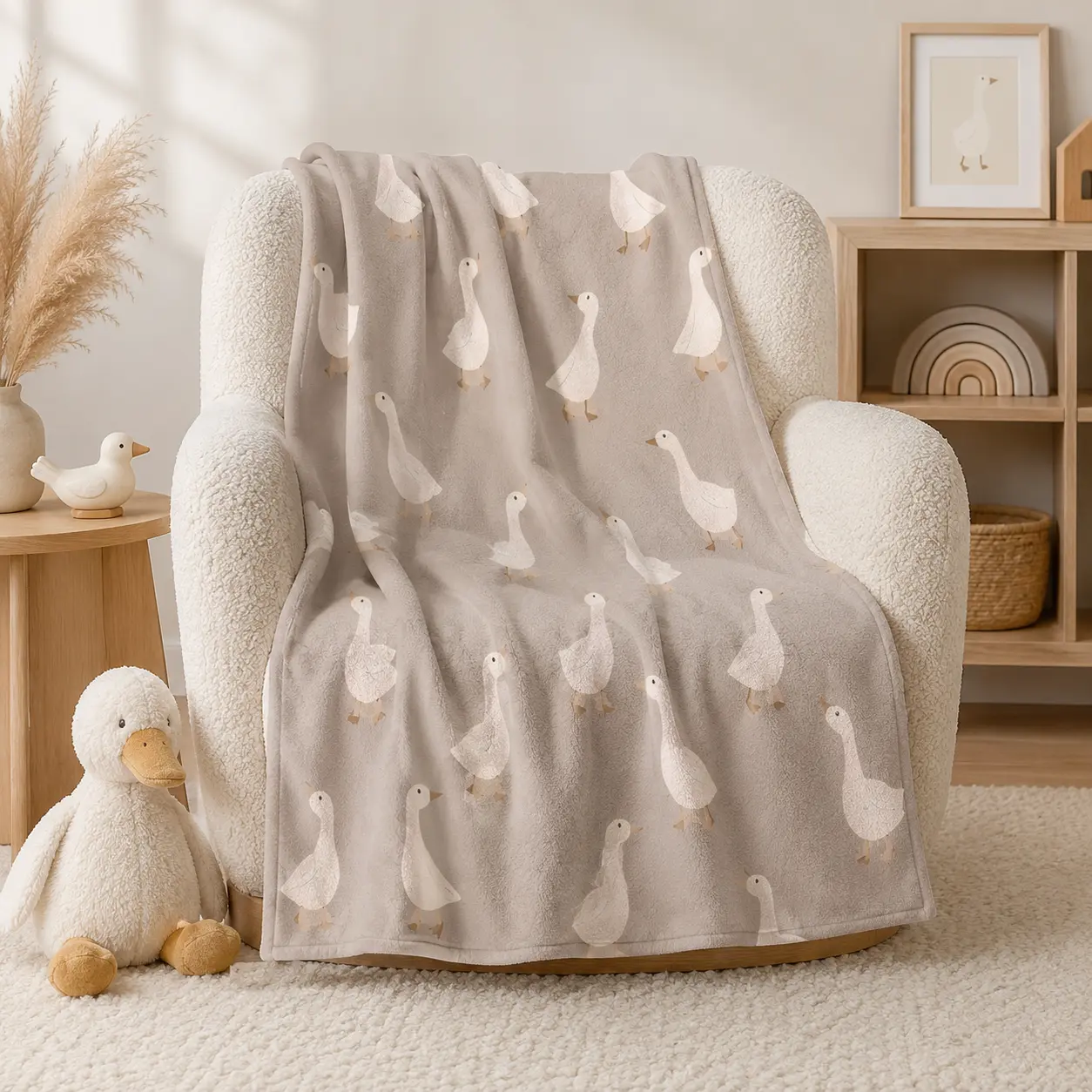 Goose Duck Flannel Blanket - Soft Plush Neutral Throw for Infants, Durable Farm Animals Design, Machine Washable Crib/Sofa Use, Cozy Baby Shower Gift for New Parents, No General Use for Adults