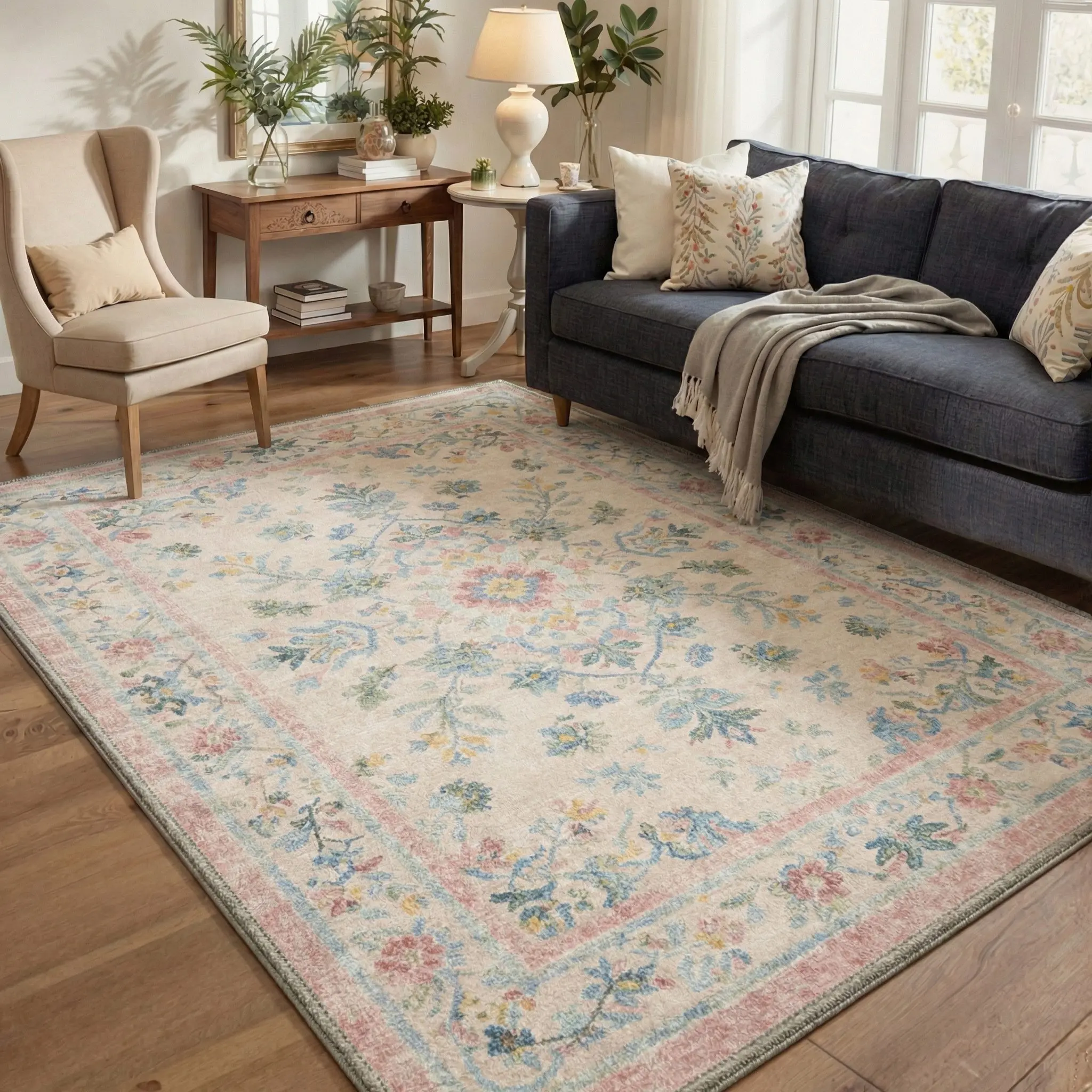 【Back To School】GENIMO Soft Rug – Machine Washable, Non-Slip, Pet Friendly Floor Rug, Area Carpet Ideal for Living Room, Bedroom, Kitchen, Hallway, Complete Interior Decor ,ARP2644-BLOOM