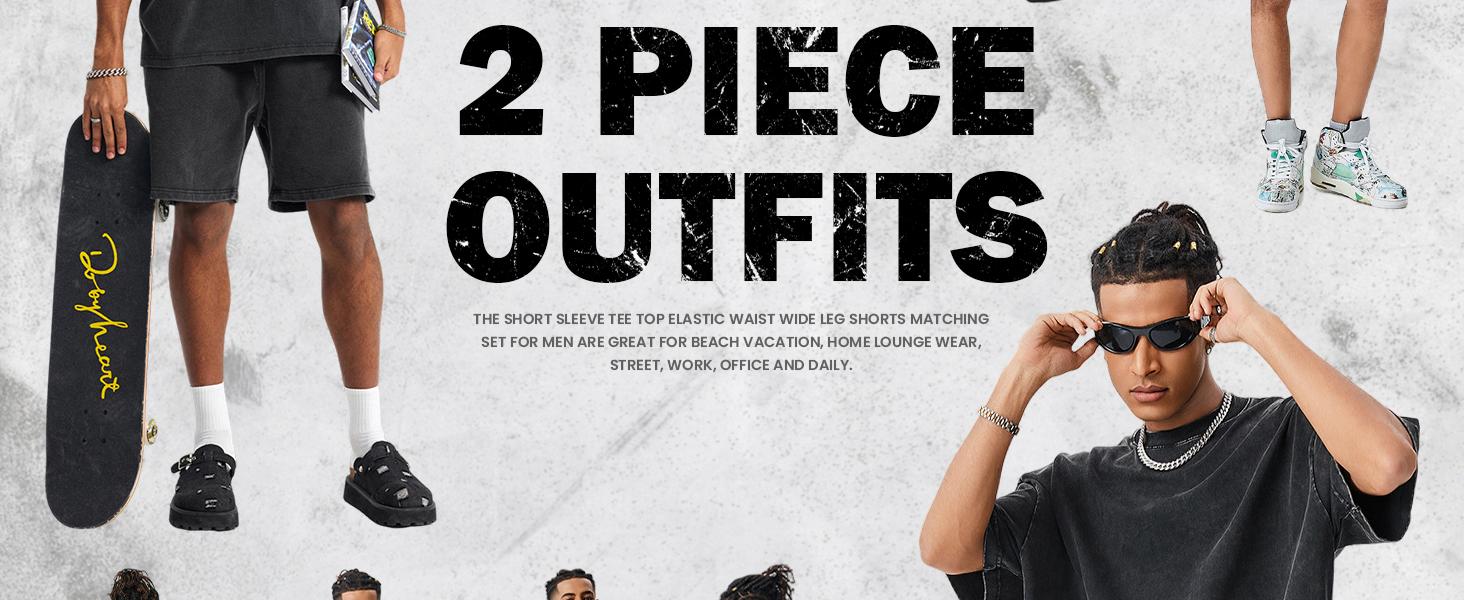 Gihuo Unisex Men Women Acid Wash Short Sleeve Tracksuit Summer T-shirt & Shorts Set Athletic 2 Piece Outfit Track Shorts Set with Elastic Waist & Drawstring