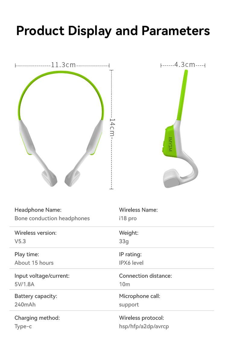 MZYMI i18pro Bone Conduction Earphones IPX6 Waterproof Open Ear Wireless Bluetooth Headphones with Mic 240mAh Battery Fast Charging Sports Earbuds #TikTokShopBlackFriday