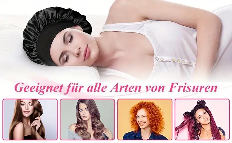 Luxury Satin Shower Cap Waterproof Double Layer Bonnet with Adjustable Elastic for Frizz Control Night Sleep & Hair Protection in Red Pink Black & Navy