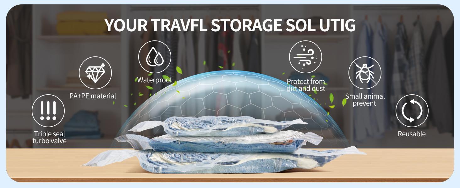 [2026 Upgraded] X7 Cordless Travel Vacuum Storage Compression Bag Set with Rechargeable air Pump 15 Pack Waterproof &Reusable Compression Packing Bags for 3Size, 140L/Min Powerful Air Removal,Perfect for Carry-On Suitcases