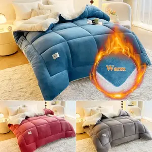 1pc Solid Color Thick Soft Lamb Comforter - Double-Sided Warm Quilt with Box Stitch Design, Ultra Breathable All-Season Blanket for Autumn & Winter Bedroom Decor